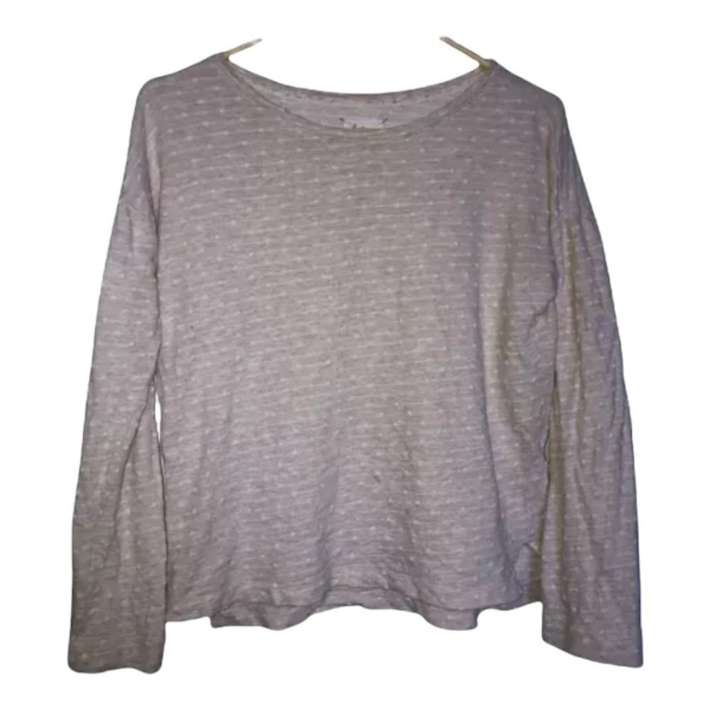 Lou & Grey Women's Pullover Blouse Top‎ Long Sleeve Crew Neck Cut Swiss Dot S